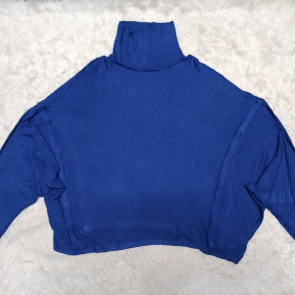 Free People We the Free Women's Blue Cowl Neck Oversize Sweatshirt Size S - Picture 2 of 8